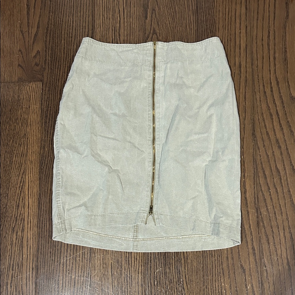 Vtg BONGO tan zipper up Zip-Front Pencil Mini Skirt